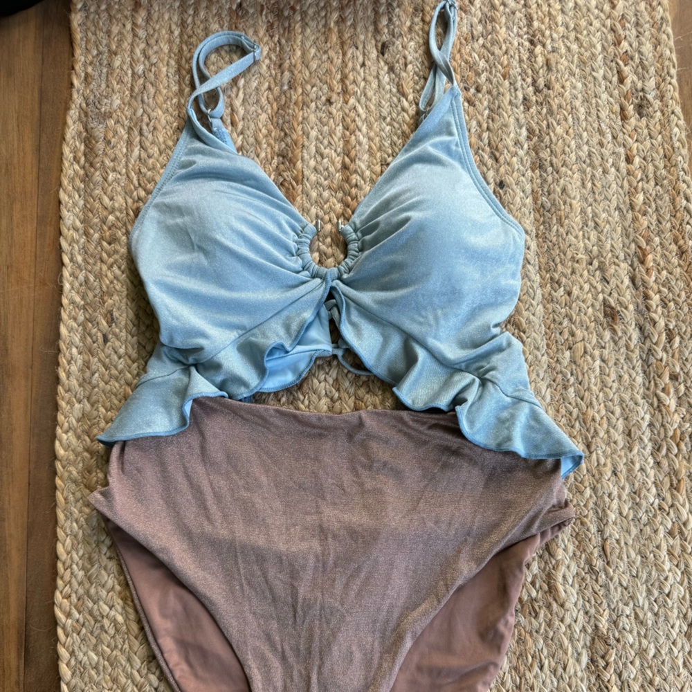 Altar'd State Tan and Blue Swimwear